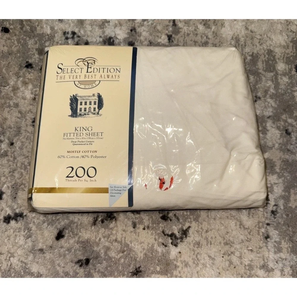 Selection Editions King Fitted sheet Ivory cotton poly blend 200 TC NEW